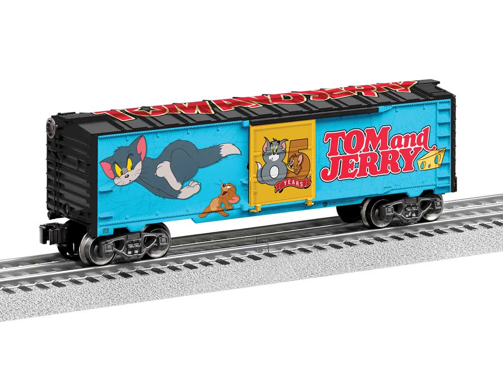 Steel Boxcar - 3-Rail - Ready to Run -- Tom and Jerry 85th Anniversary (blue, black, yellow, red)-2