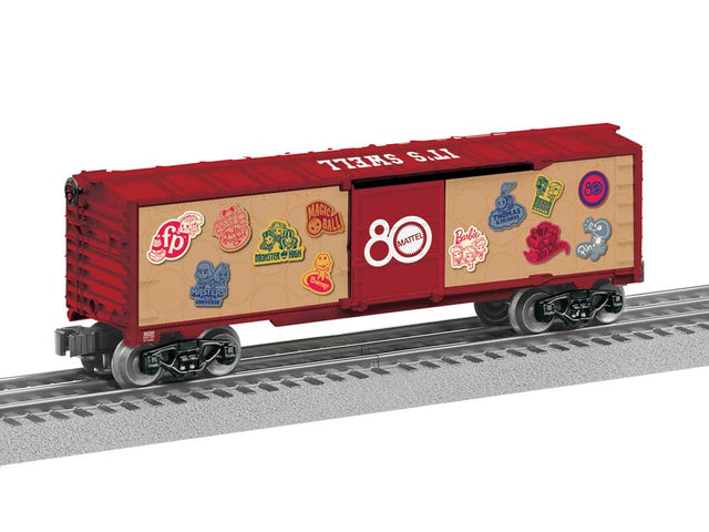 Steel Boxcar - 3-Rail - Ready to Run -- Mattel 80th Anniversary (red, beige)-1