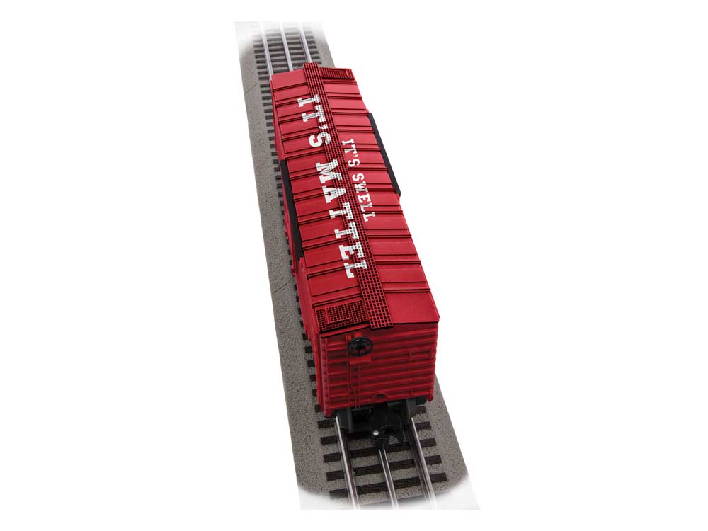 Steel Boxcar - 3-Rail - Ready to Run -- Mattel 80th Anniversary (red, beige)-2