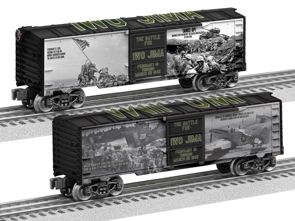 Steel Boxcar - 3-Rail - Ready to Run -- Iwo Jima 80th Anniversary (black, white)-1