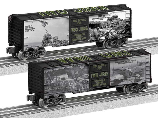Steel Boxcar - 3-Rail - Ready to Run -- Iwo Jima 80th Anniversary (black, white)-1
