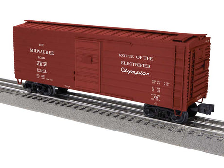 40' Rib-Side Boxcar - 3-Rail - Ready to Run -- Milwaukee Road #18361 (Boxcar Red, Olympian Slogan)