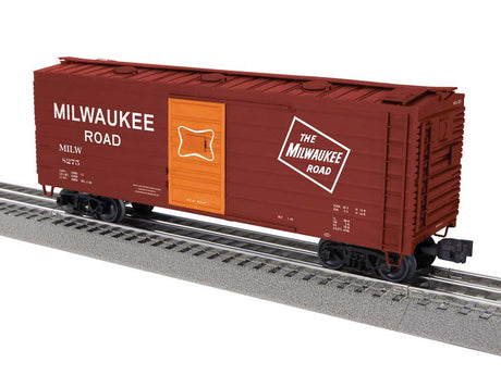 40' Rib-Side Boxcar w/Hatches - 3-Rail - Ready to Run -- Milwaukee Road #8275 (Boxcar Red, orange, Large Roadname, TMR Logo)
