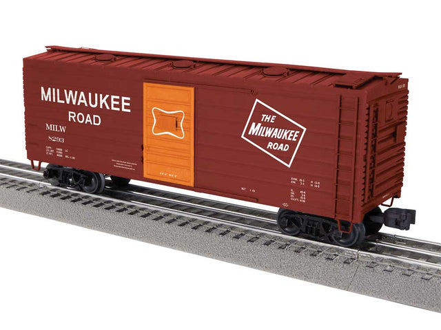 40' Rib-Side Boxcar w/Hatches - 3-Rail - Ready to Run -- Milwaukee Road #8293 (Boxcar Red, orange, Large Roadname, TMR Logo)