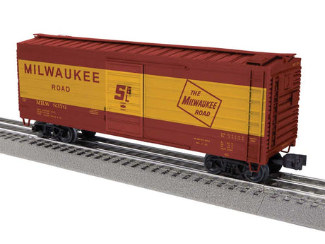 40' Rib-Side Boxcar - 3-Rail - Ready to Run -- Milwaukee Road #8376 (Boxcar Red, Large Roadname, TMR Logo)
