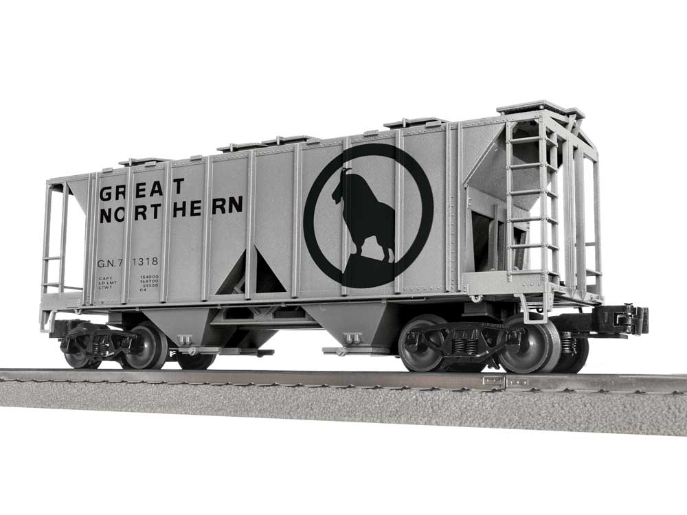 Class AC-2 2-Bay Covered Hopper - 3-Rail - Ready to Run -- Great Northern #71318 (gray, black, Large Rocky Silhouette)