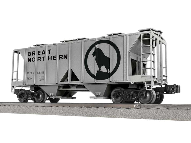 Class AC-2 2-Bay Covered Hopper - 3-Rail - Ready to Run -- Great Northern #71318 (gray, black, Large Rocky Silhouette)
