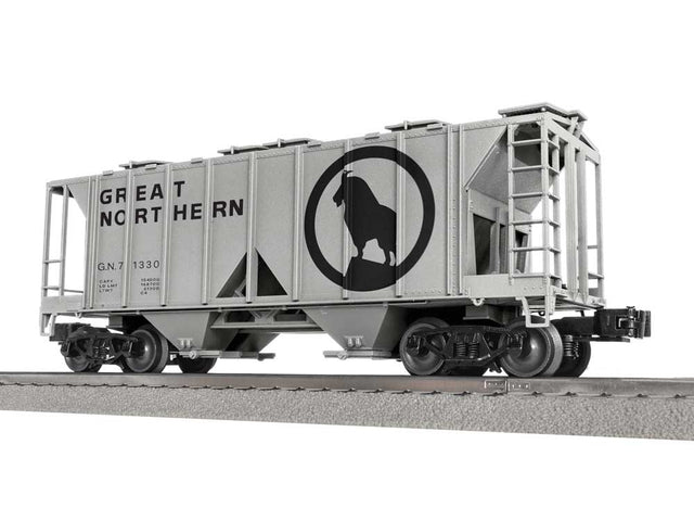 Class AC-2 2-Bay Covered Hopper - 3-Rail - Ready to Run -- Great Northern #71330 (gray, black, Large Rocky Silhouette)