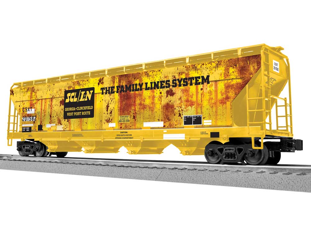 ACF 4-Bay Covered Hopper - 3-Rail - Ready to Run -- CSX #201582 (Ex-FLS, Weathered, yellow, black, Graffiti)-1