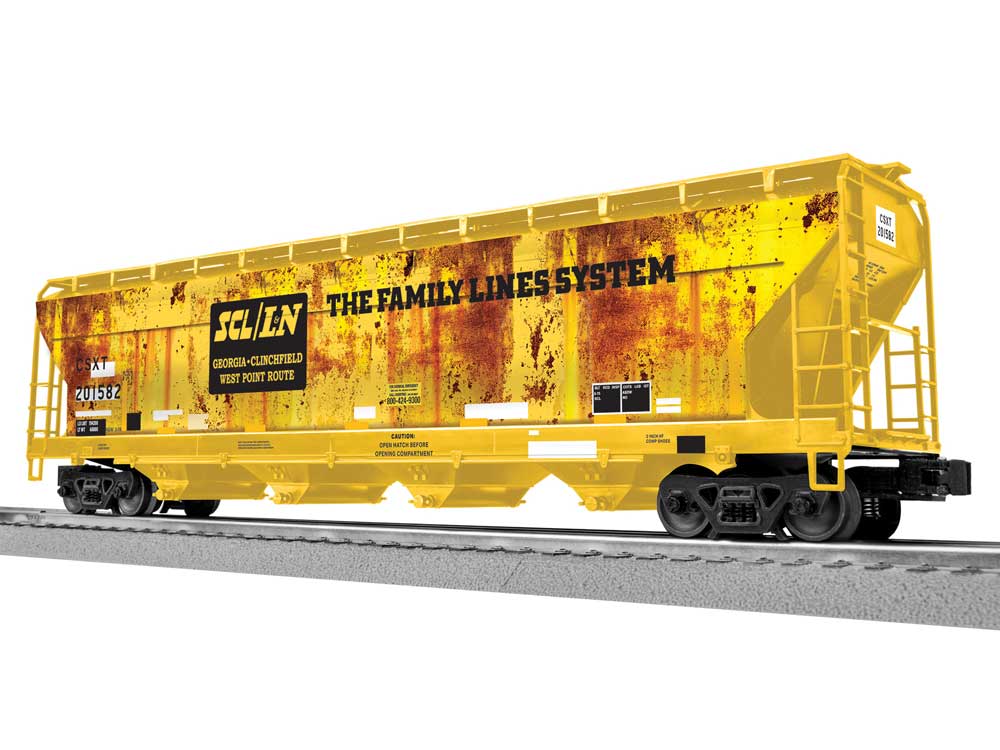 ACF 4-Bay Covered Hopper - 3-Rail - Ready to Run -- CSX #201582 (Ex-FLS, Weathered, yellow, black, Graffiti)-2