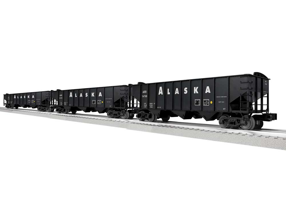 3-Bay Hopper Peaked Ends 3-Pack - Scale 3-Rail - Ready to Run -- Alaska Railroad #14769, 14806, 14791 (black)