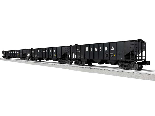 3-Bay Hopper Peaked Ends 3-Pack - Scale 3-Rail - Ready to Run -- Alaska Railroad #14769, 14806, 14791 (black)