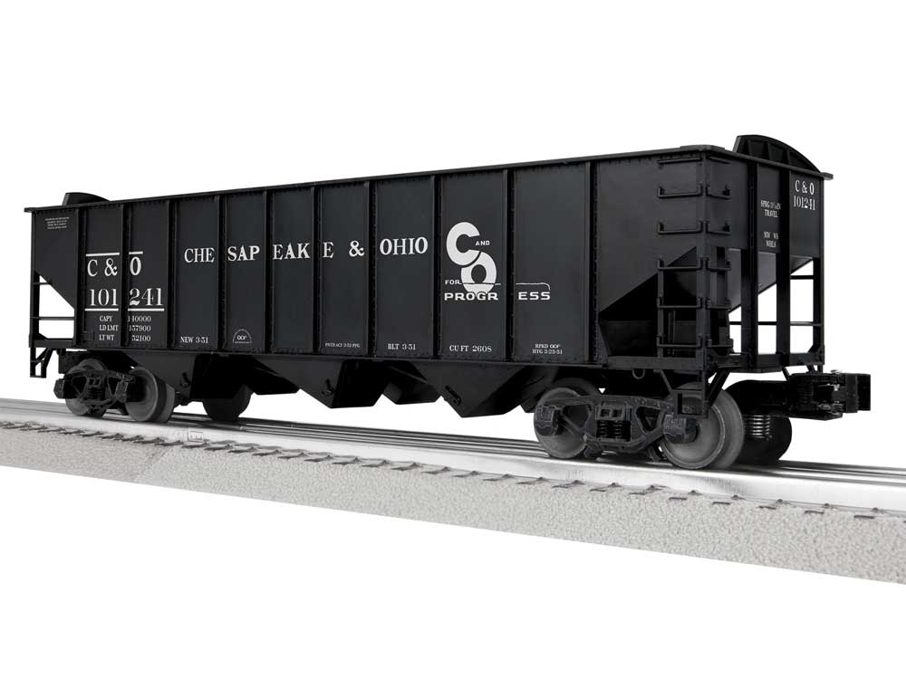 3-Bay Hopper Peaked Ends - Scale 3-Rail - Ready to Run -- Chesapeake & Ohio #101241 (black, white, Progress Logo)