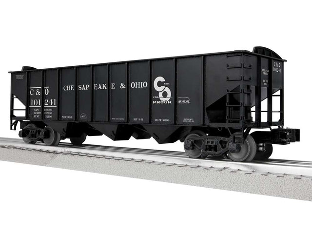 3-Bay Hopper Peaked Ends - Scale 3-Rail - Ready to Run -- Chesapeake & Ohio #101241 (black, white, Progress Logo)