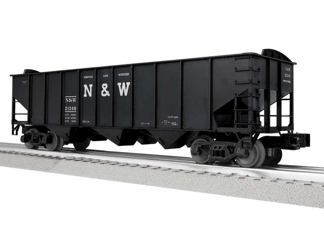 3-Bay Hopper Peaked Ends - Scale 3-Rail - Ready to Run -- Norfolk & Western #21348 (black, white, Block N&W)