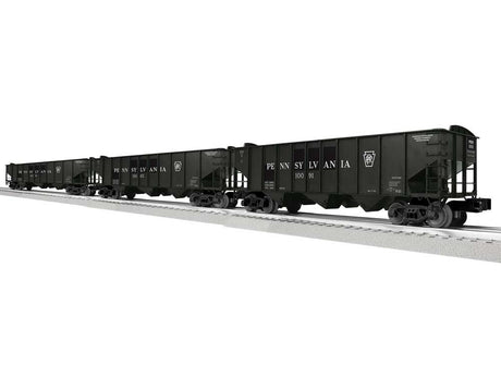 3-Bay Hopper Peaked Ends 3-Pack - Scale 3-Rail - Ready to Run -- Pennsylvania Railroad #10091, 10165, 10591 (Patched, black, white)