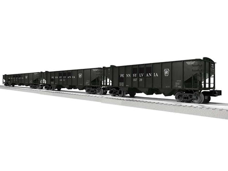3-Bay Hopper Peaked Ends 3-Pack - Scale 3-Rail - Ready to Run -- Pennsylvania Railroad #10729, 10831, 11024 (Patched, black, white)