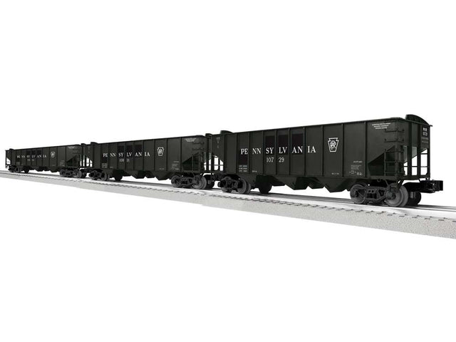 3-Bay Hopper Peaked Ends 3-Pack - Scale 3-Rail - Ready to Run -- Pennsylvania Railroad #10729, 10831, 11024 (Patched, black, white)