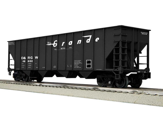 100-Ton 4-Bay Hopper - 3-Rail - Ready to Run -- Denver & Rio Grande Western #19856 (black, white, Flying Grande)