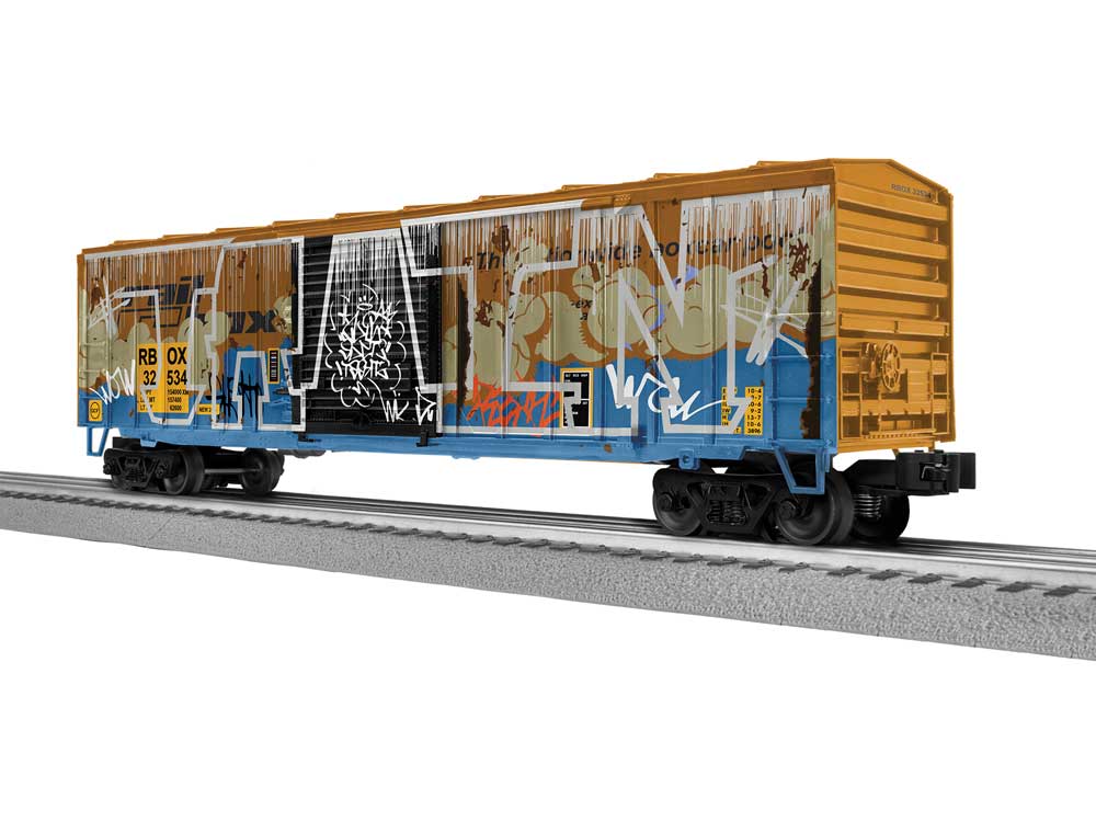 ACF 50' Boxcar - 3-Rail - Ready to Run -- Railbox #32534 (Weathered, yellow, black, graffiti)-1