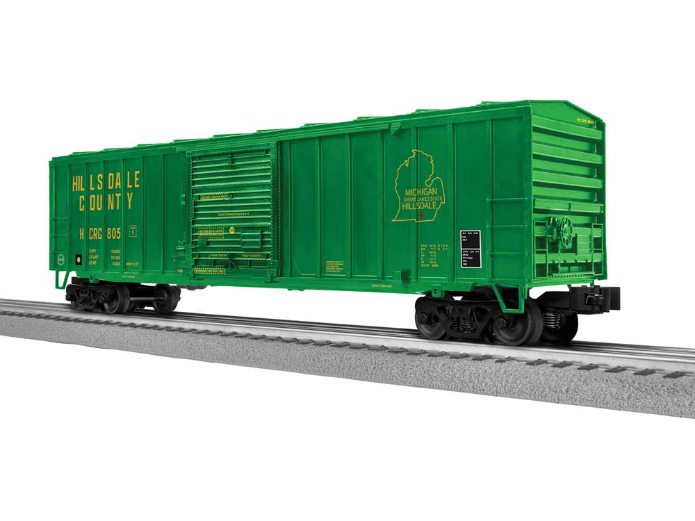 ACF 50' Boxcar - 3-Rail - Ready to Run -- Hillsdale County #805 (green, yellow)