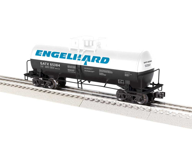 ACF 40' Frameless Tank Car - 3-Rail - Ready to Run -- Engelhard GATX #65384 (white, black, blue)