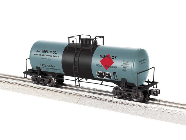 ACF 40' Frameless Tank Car - 3-Rail - Ready to Run -- JR Simplot GATX #64244 (gray, black, red)