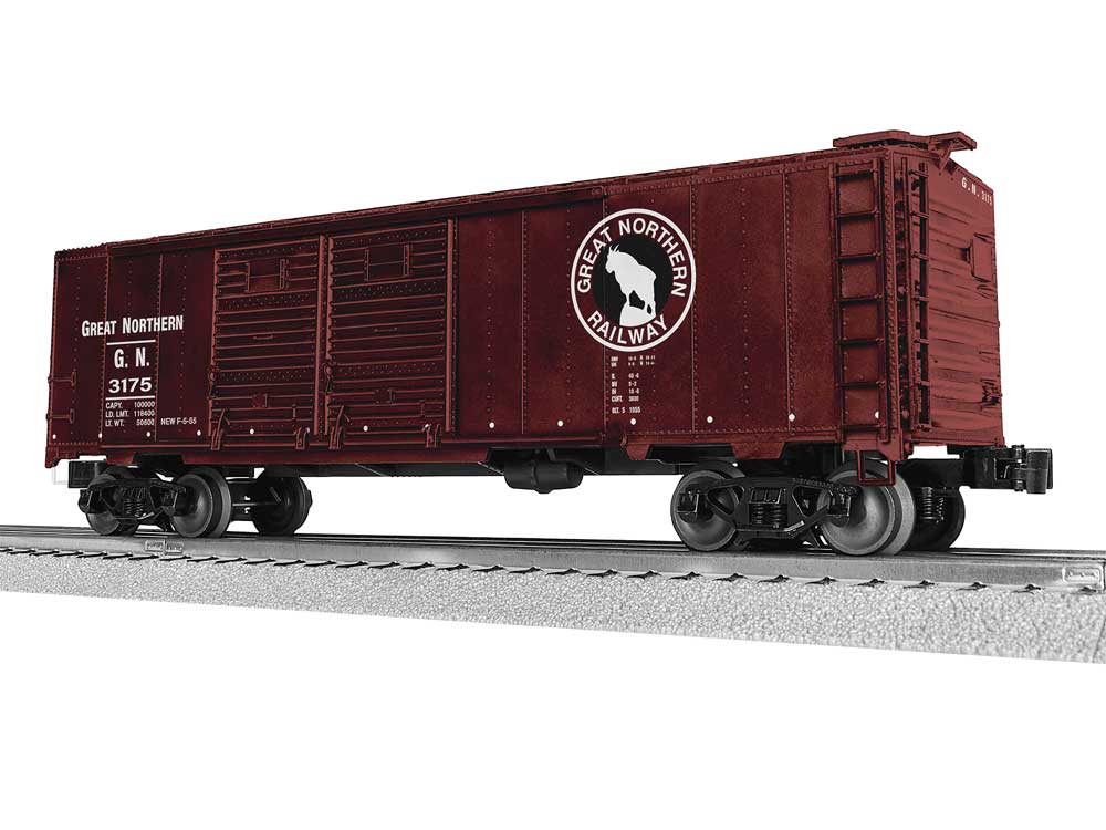 40' Double-Door Boxcar - 3-Rail - Ready to Run -- Great Northern #3175 (Boxcar Red, white, black, Rocky Logo)