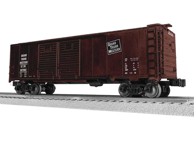 40' Double-Door Boxcar - 3-Rail - Ready to Run -- Grand Trunk Western #587962 (Boxcar Red, white)