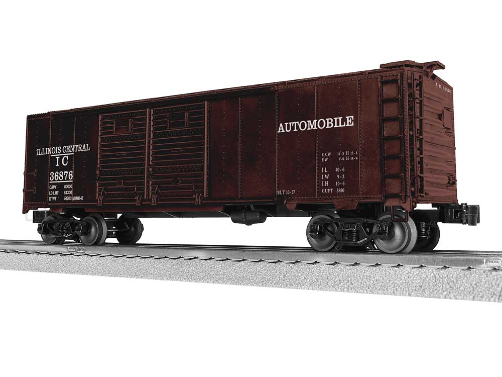 40' Double-Door Boxcar - 3-Rail - Ready to Run -- Illinois Central #36876 (Boxcar Red, Automobile Service)