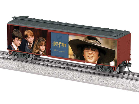 40' Steel Flat-End Boxcar - Ready to Run -- Harry Potter Sorcerer's Stone Movie (Boxcar Red, gray, color images)-1