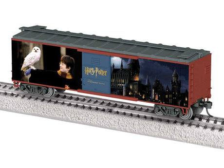 40' Steel Flat-End Boxcar - Ready to Run -- Harry Potter Sorcerer's Stone Movie (Boxcar Red, gray, color images)-2