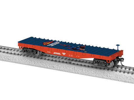 40' Steel-Deck Steel Mill Flatcar with I-Beam Load - Ready to Run -- Superman Man of Steel (red, yellow)-2