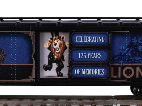 40' Steel Flat-End Boxcar - Ready to Run -- Lionel (125th Anniversary, black, blue, gold)-2