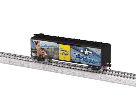 40' Steel Flat-End Boxcar - Ready to Run -- Wings Of Angels Jessie Ray (black, Pin-Up Girl Art)-1