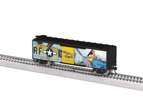 40' Steel Flat-End Boxcar - Ready to Run -- Wings Of Angels Jessie Ray (black, Pin-Up Girl Art)-2