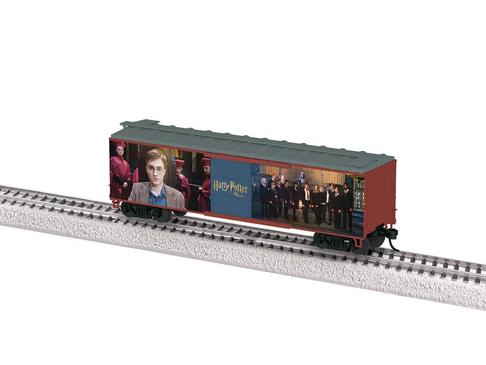 40' Steel Flat-End Boxcar - Ready to Run -- Harry Potter and the Order of the Phoenix with Movie Scenes-1