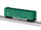40' Steel Flat-End Boxcar with Sound - Ready to Run -- Department of Defense DODX #1977 (green, Glow in the Dark)-1