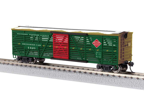 40' Stock Car w/Reindeer Sounds - Ready to Run -- Reindeer Express Agency #4420 (green, red, gold)