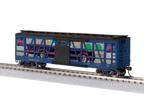 40' Clear-Side Boxcar - Ready to Run -- Wayne Enterprises (DC Comics 90th Anniversary, blue, black)