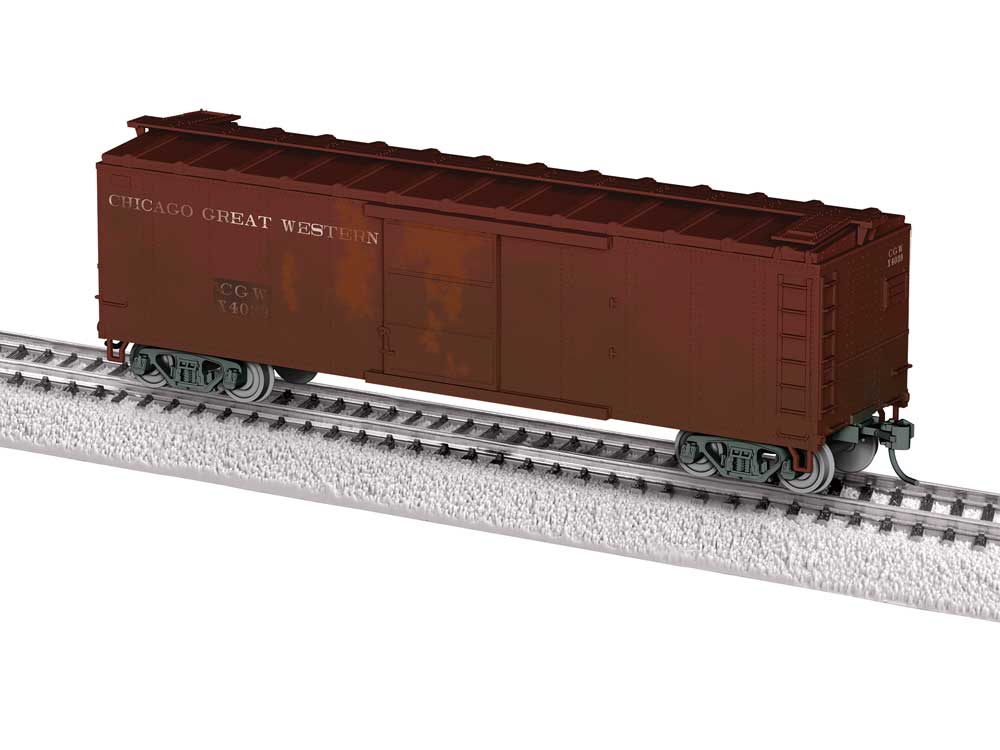 40' Steel Flat-End Boxcar - Ready to Run -- Chicago Great Western #X4039 (Weathered, Boxcar Red)-2