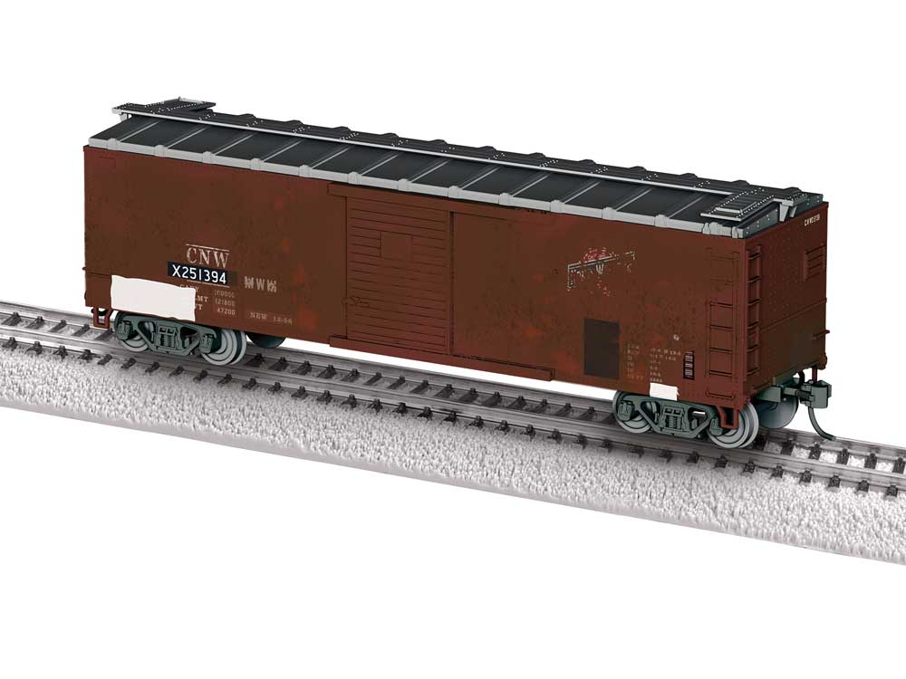 40' Steel Flat-End Boxcar - Ready to Run -- Chicago & North Western #X251394 (Weathered, Boxcar Red, gray)-2