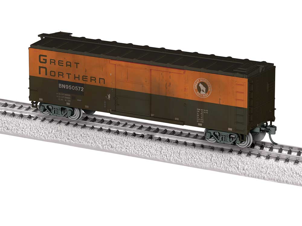 40' Steel Flat-End Boxcar - Ready to Run -- Great Northern BN #950572 (Weathered, Omaha Orange, Pullman Green)-1