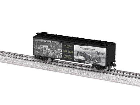 40' Steel Flat-End Boxcar - Ready to Run -- WWII Iwo Jima 80th Anniversary (black, white, gray)-2
