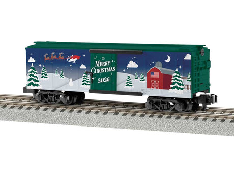 Steel Boxcar - Ready to Run - American Flyer(R) -- Christmas 2026 (blue, green, white, Santa Scene)