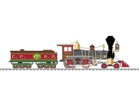 Jarrett - Palmer Lightning Express Set- 3-Rail - Legacy Sound and Control -- Centrral Pacific 4-4-0, Wood Combine, 2 Wood Coaches-2