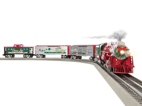 Christmas Light Express Set - LionChief w/Bluetooth 5.0 Sound and Control -- Steam Loco, 3 Cars, FasTrack Oval, Controller