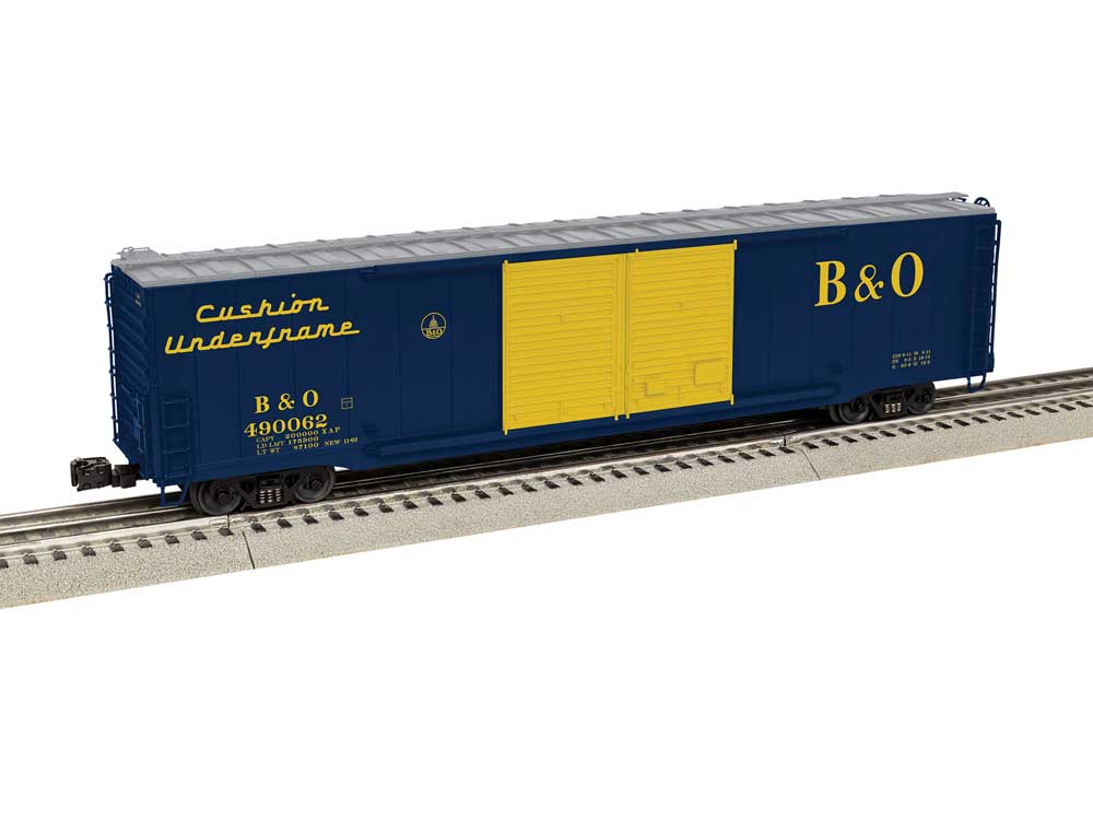 Pullman-Standard PS-1 60' Double-Door Boxcar - 3-Rail - Ready to Run -- Baltimore & Ohio #490062 (blue, yellow, silver)