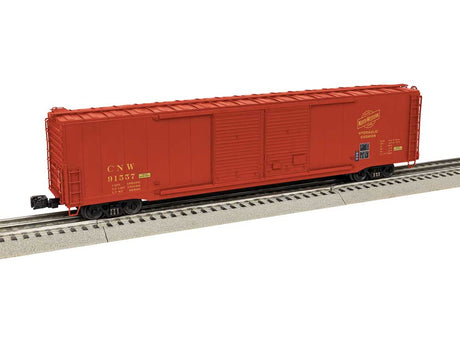 Pullman-Standard PS-1 60' Double-Door Boxcar - 3-Rail - Ready to Run -- Chicago & North Western #91557 (Boxcar Red, yellow)