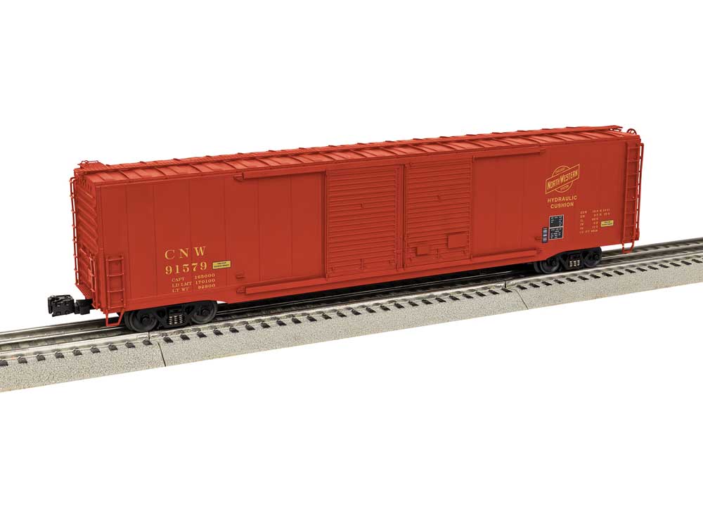 Pullman-Standard PS-1 60' Double-Door Boxcar - 3-Rail - Ready to Run -- Chicago & North Western #91579 (Boxcar Red, yellow)